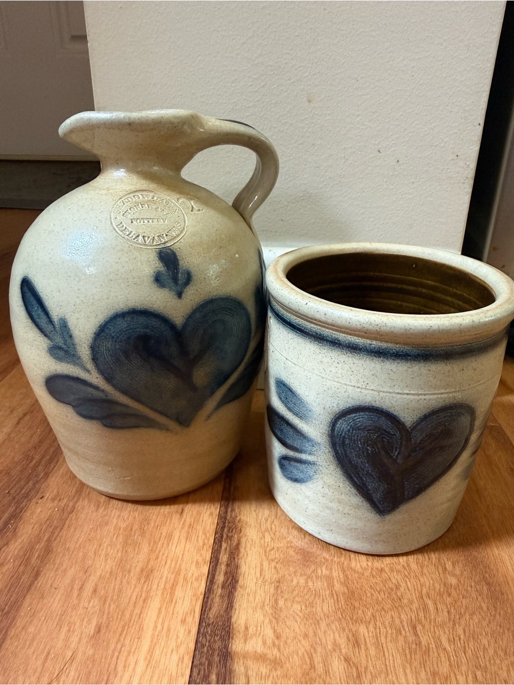 Stoneware Heart Pitcher and Crock Set - Blue